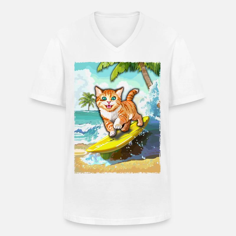 surfende Katze - Katze Surfbrett - Männer-T-Shirt mit V-Ausschnitt - Weiß