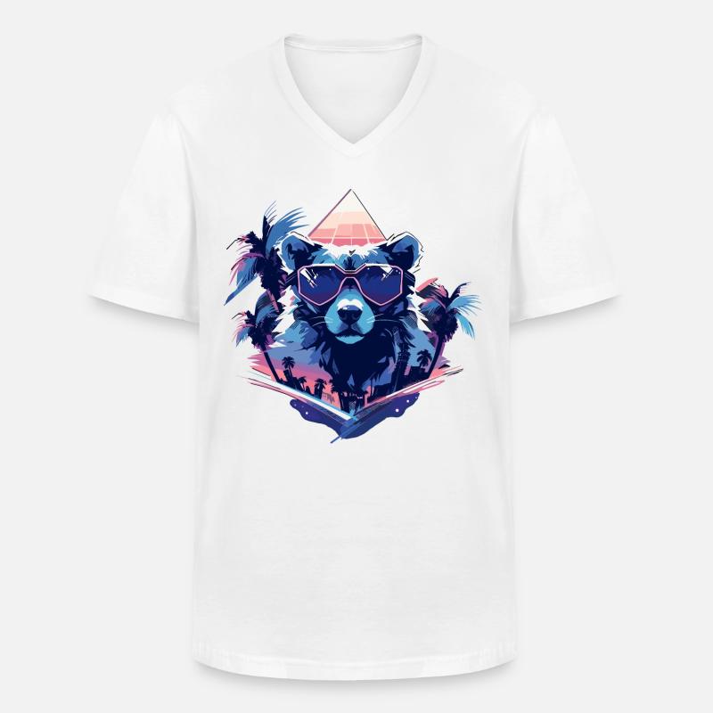Future Bear mit Sonnenbrille - Männer-T-Shirt mit V-Ausschnitt - Weiß