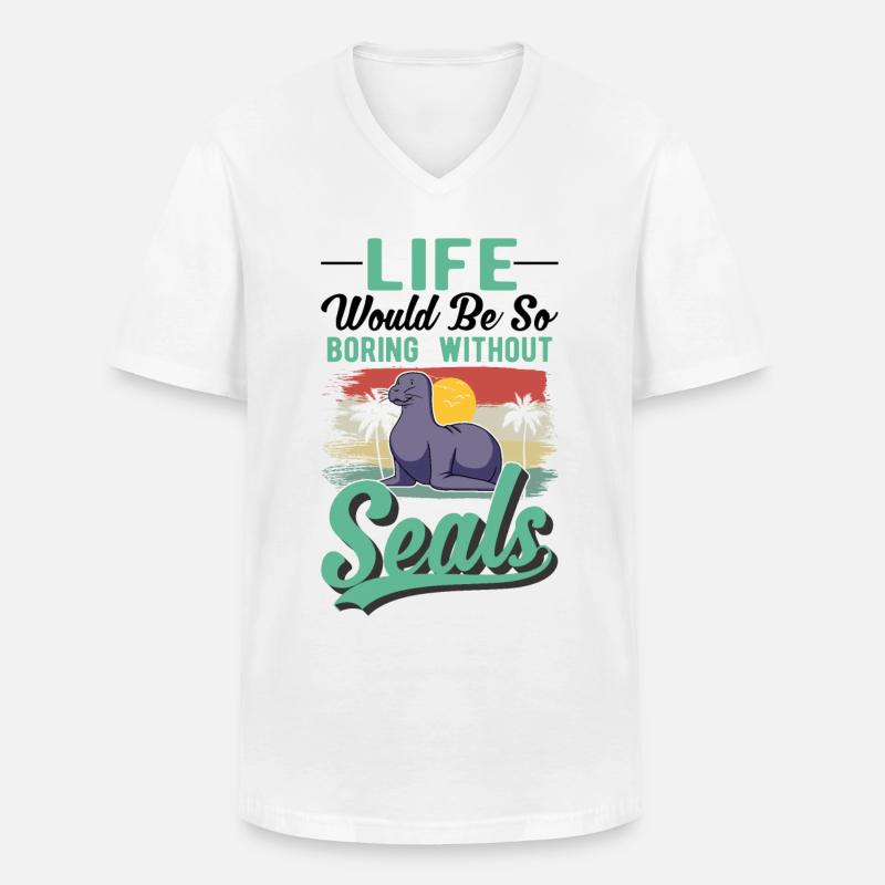 Robbe Geschenk Seehund Seelöwe - Männer-T-Shirt mit V-Ausschnitt - Weiß