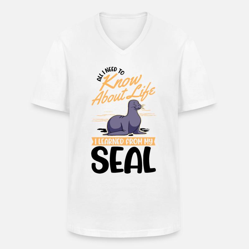 Robbe Geschenk Seehund Seelöwe - Männer-T-Shirt mit V-Ausschnitt - Weiß