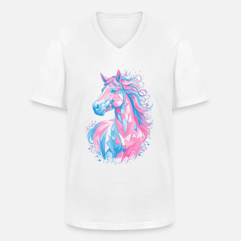 Süßes Pferdedesign - Bunte Pferde-Silhouette - Männer-T-Shirt mit V-Ausschnitt - Weiß