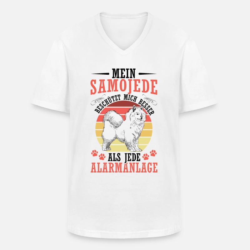 Samojede beschützt mich Samojedenspitz - Männer-T-Shirt mit V-Ausschnitt - Weiß