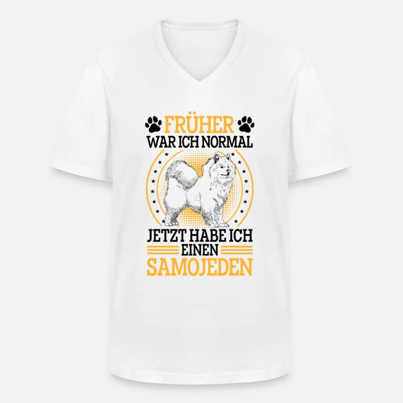 Samojede früher normal Samojedenspitz - Männer-T-Shirt mit V-Ausschnitt - Weiß