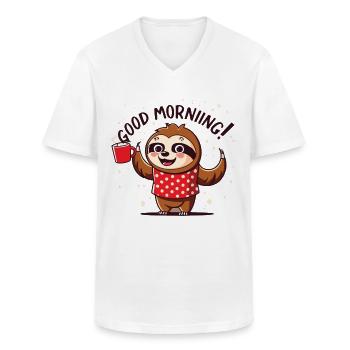 Kaffeesüchtiges Faultier - Guten Morgen - Männer-T-Shirt mit V-Ausschnitt - Weiß - Vorne - AI Model Male 185 light (185cm)