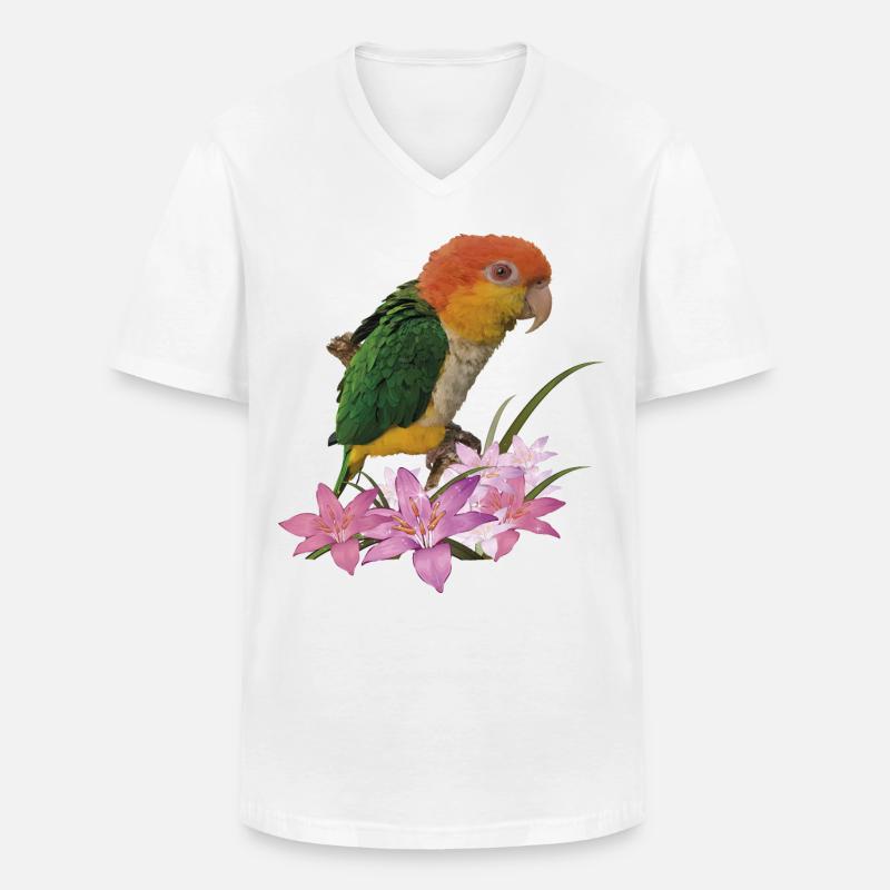 Der orangeköpfige Caique - Männer-T-Shirt mit V-Ausschnitt - Weiß