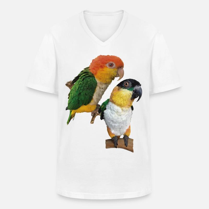 Der orangeköpfige Caique - Männer-T-Shirt mit V-Ausschnitt - Weiß