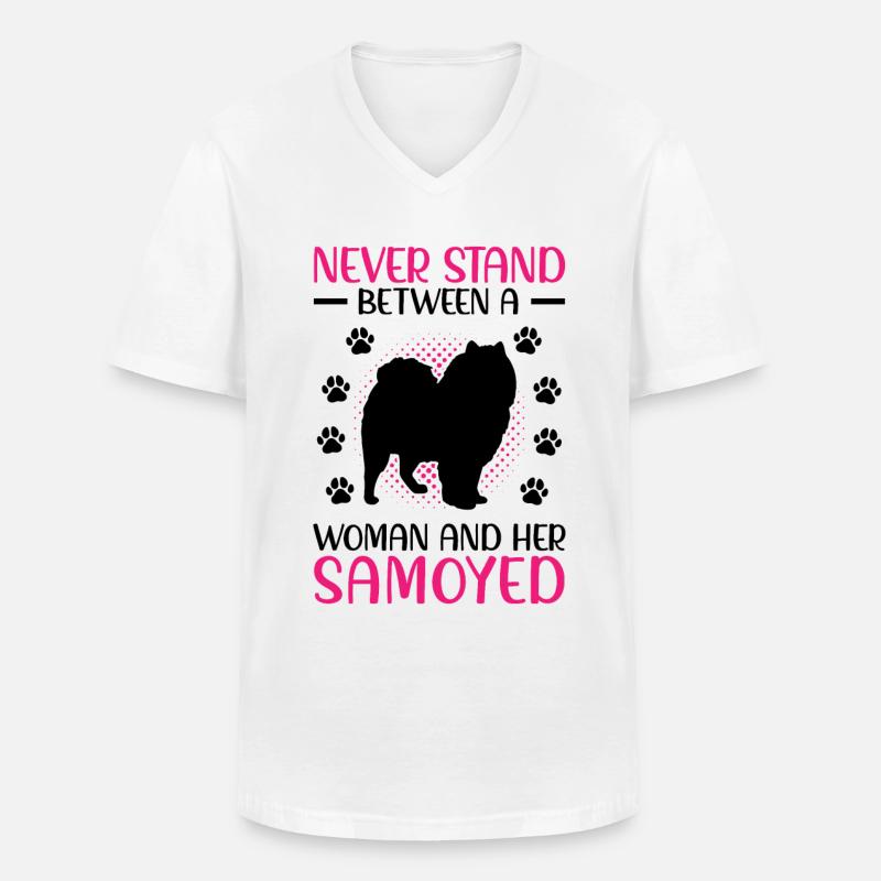 Frau und ihr Samojede Samojedenspitz - Männer-T-Shirt mit V-Ausschnitt - Weiß