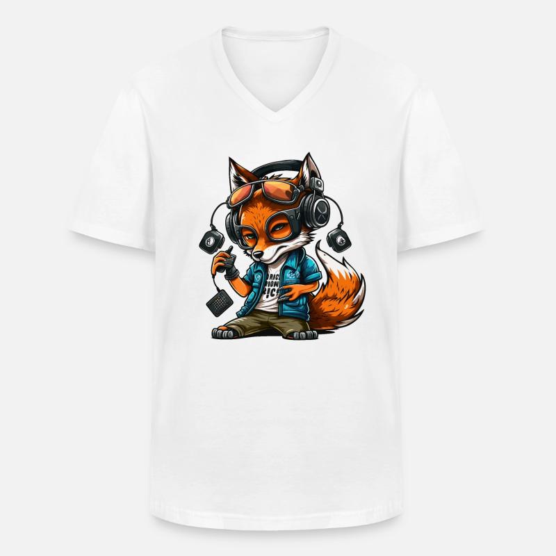 Foxy Beats - Männer-T-Shirt mit V-Ausschnitt - Weiß