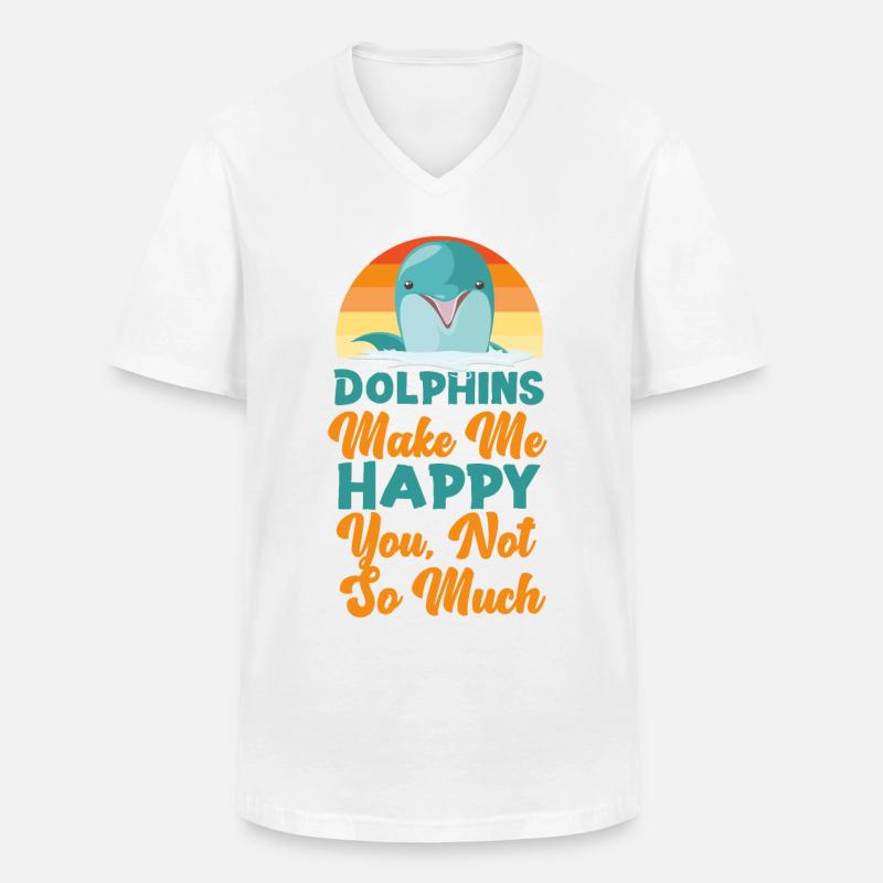 Dolphin Retro Dolphins Make Me - Männer-T-Shirt mit V-Ausschnitt - Weiß