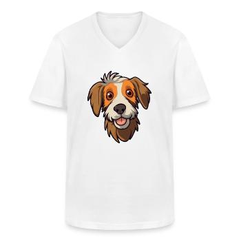 Stichelhaar race de chien dessin animé kawaii illustration - T-shirt col V Homme - blanc - Devant - AI Model Male 185 light (185cm)