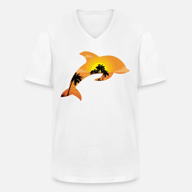 Dolphin Palm Tree Sunset - Männer-T-Shirt mit V-Ausschnitt - Weiß