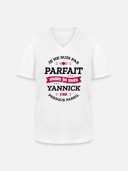 YANNICK PARFAIT - PRENOM YANNICK - T-shirt col V Homme - blanc