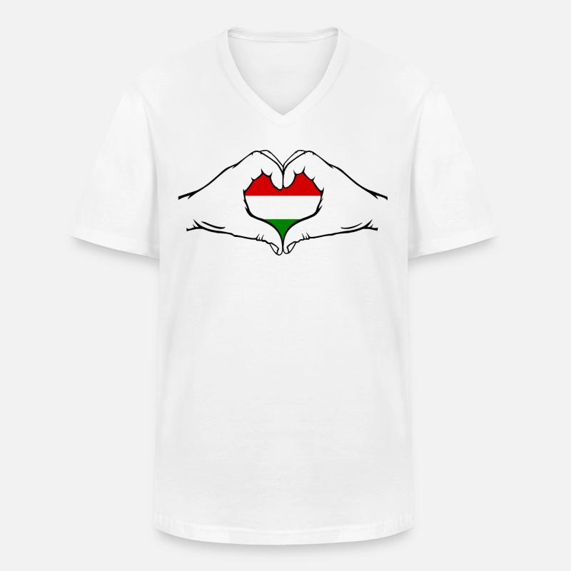 Ungarn Flagge Herzform - Männer-T-Shirt mit V-Ausschnitt - Weiß