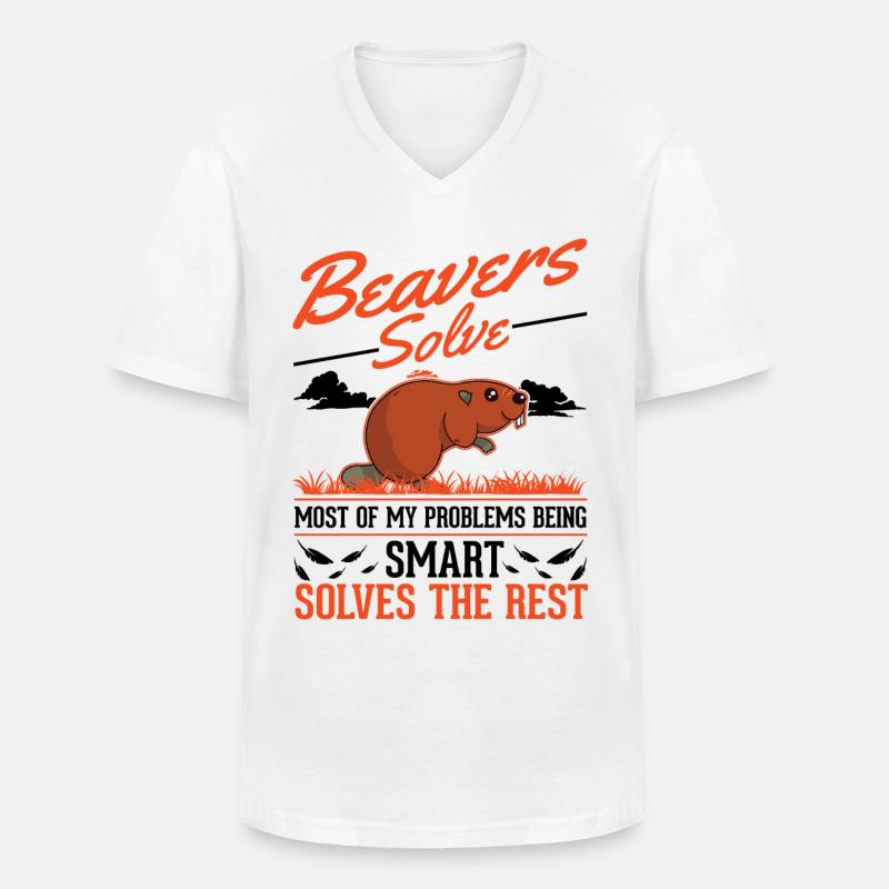 Biber Geschenk Biberdamm - Männer-T-Shirt mit V-Ausschnitt - Weiß