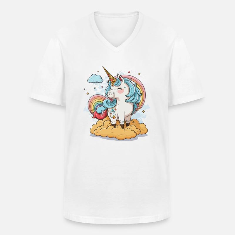 Das Regenbogen-Einhorn - Männer-T-Shirt mit V-Ausschnitt - Weiß