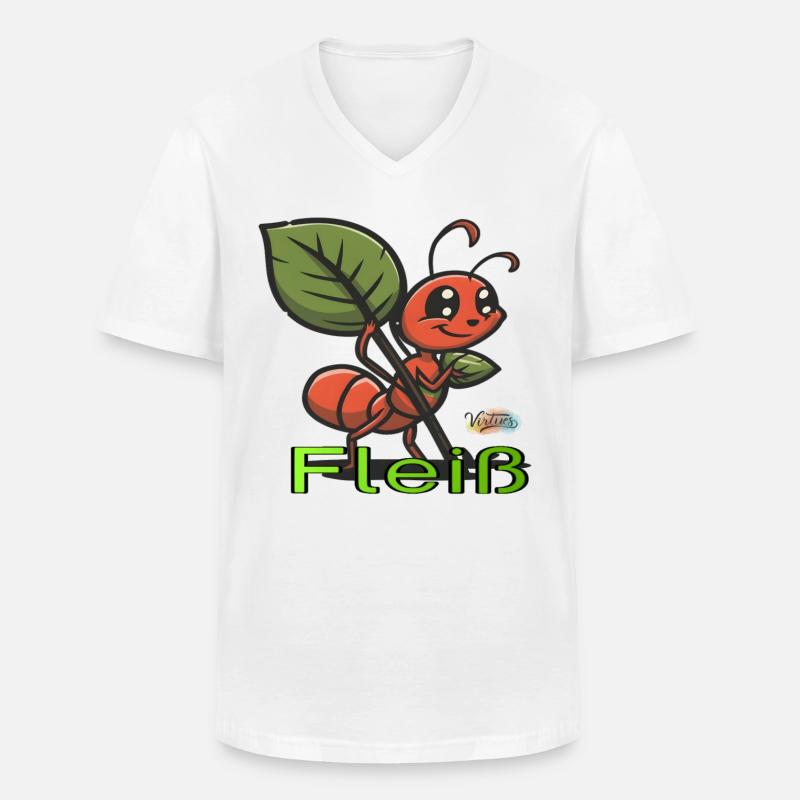 Werte mit Tieren: FLeiß - Männer-T-Shirt mit V-Ausschnitt - Weiß