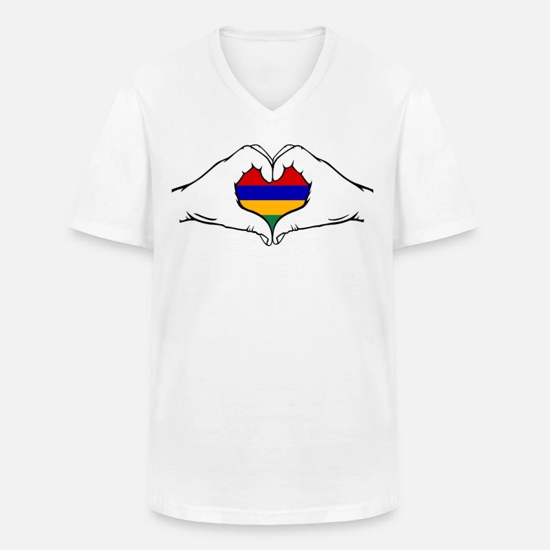Mauritius Flagge Hände Herzform - Männer-T-Shirt mit V-Ausschnitt - Weiß