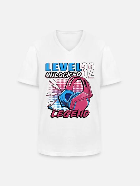 Niveau 32 débloqué - T-shirt col V Homme - blanc