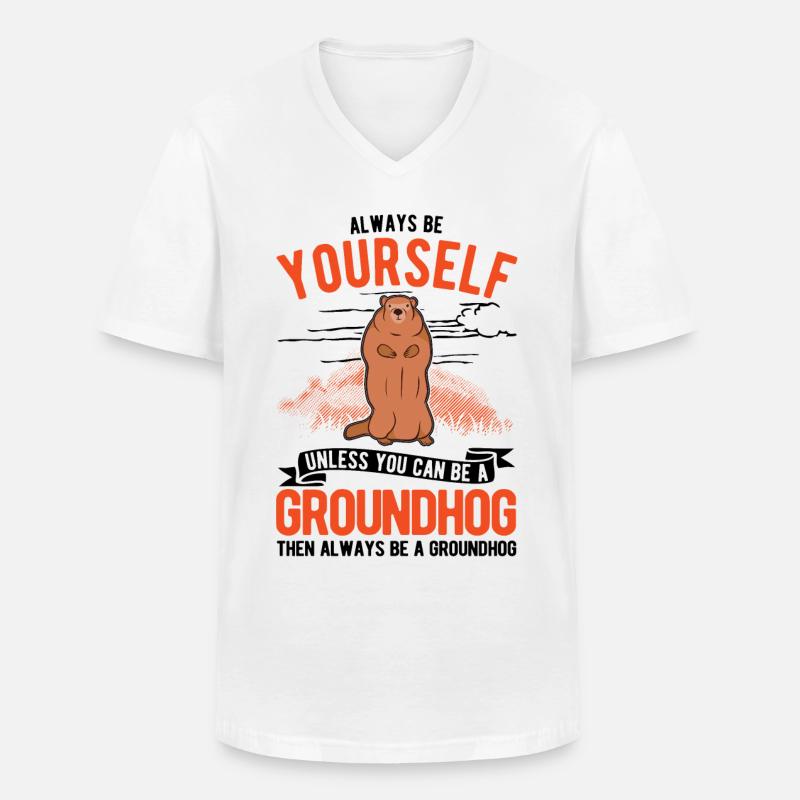 Murmeltier Groundhog Waldmurmeltier - Männer-T-Shirt mit V-Ausschnitt - Weiß