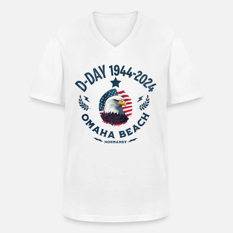 D DAG 80 års jubilæum Omaha strand - Klassisk herre T-shirt med V-udskæring - hvid
