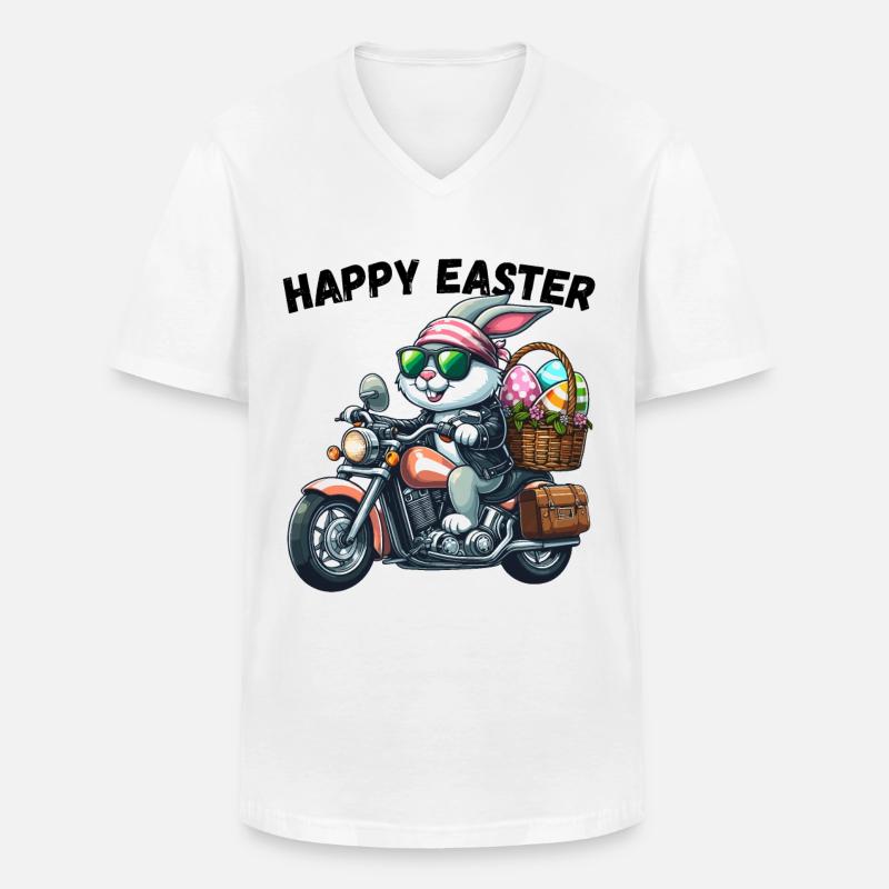 Happy Easter Bunny Motorcycle Cool Biker Easter Bunny - Men's V-Neck T-Shirt - white