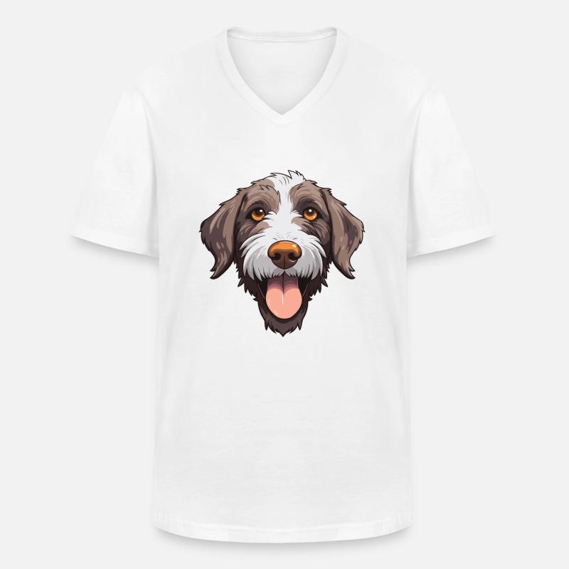 Deutsches drahthaariges Pointer-Hund-Rasse-Aquarell-Auto - Männer-T-Shirt mit V-Ausschnitt - Weiß