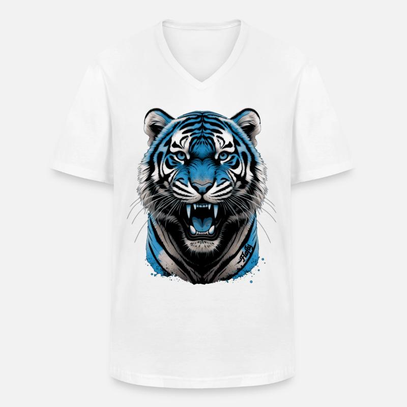 Blauer Tiger 💙 - Männer-T-Shirt mit V-Ausschnitt - Weiß