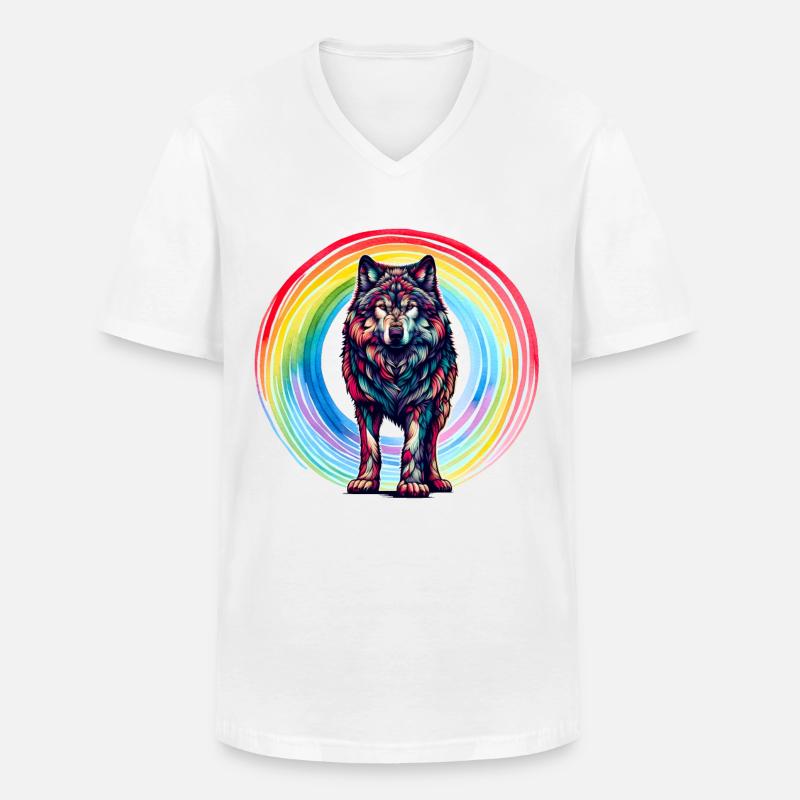 Wolf Wölfe Regenbogen - Männer-T-Shirt mit V-Ausschnitt - Weiß