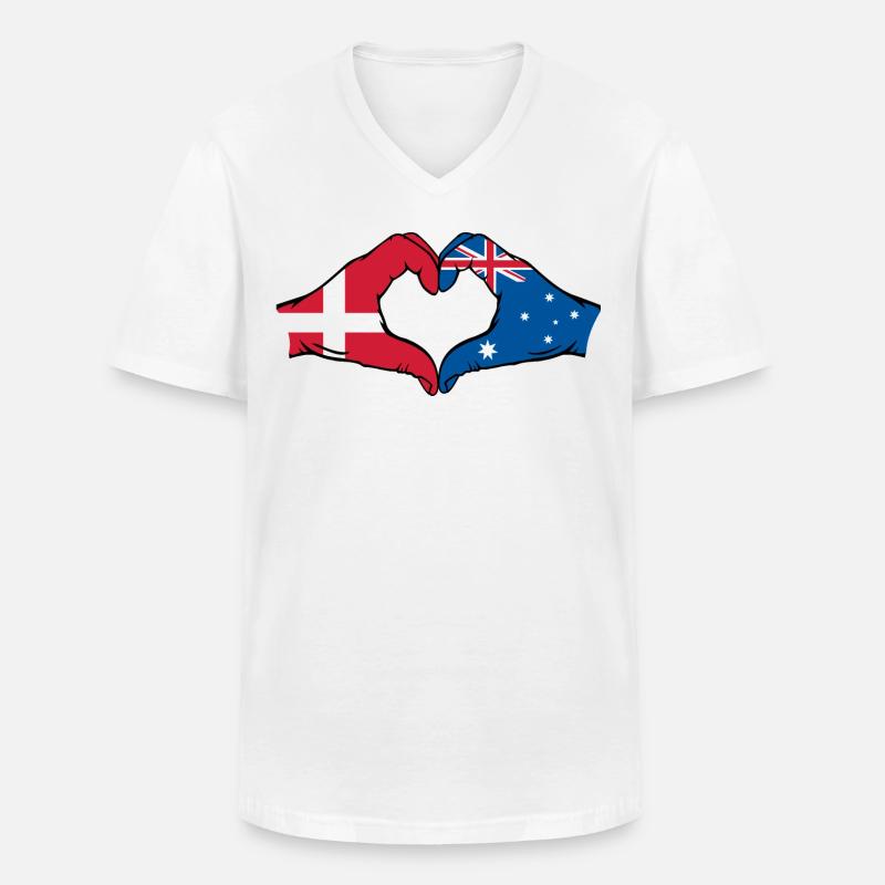 Dänemark Australien Flagge Herzform - Männer-T-Shirt mit V-Ausschnitt - Weiß