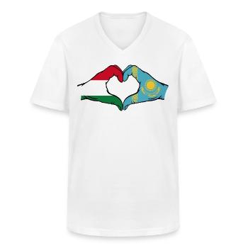 Hungary Kazakhstan Flag Hands Heart Shape - Men's V-Neck T-Shirt - white - Front - AI Model Male 185 light (185cm)