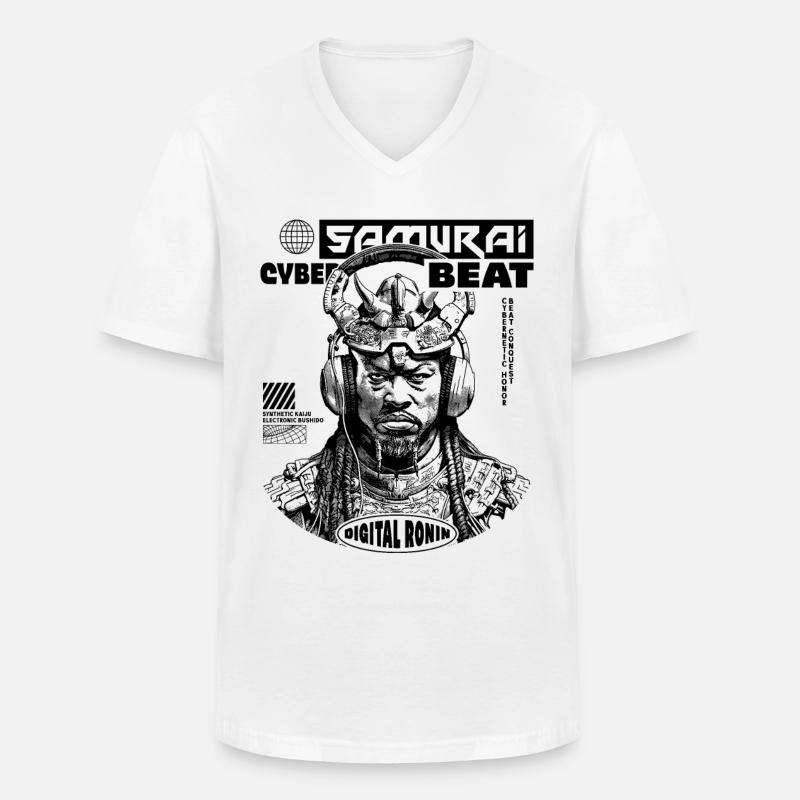 Tech Samurai Sci-Fi Shirt - Männer-T-Shirt mit V-Ausschnitt - Weiß