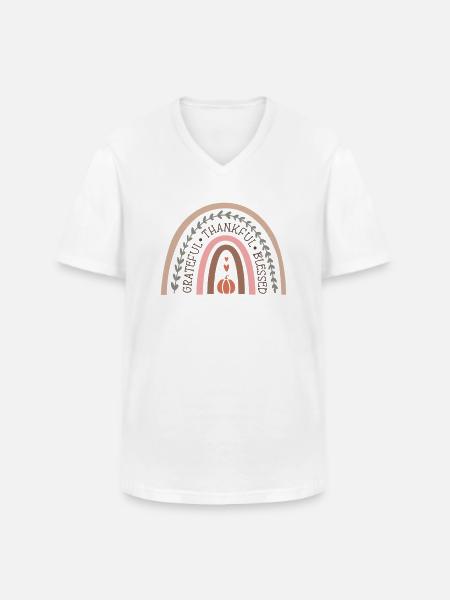Grateful Rainbow Autumn Design - Men's V-Neck T-Shirt - white