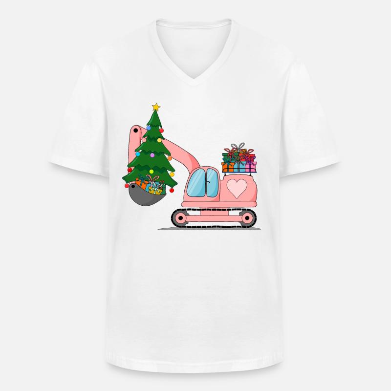 Bagger Weihnachten Rosa - Männer-T-Shirt mit V-Ausschnitt - Weiß