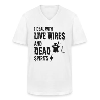 électricien Halloween humour fils en direct fantôme mort - T-shirt col V Homme - blanc - Devant - AI Model Male 185 light (185cm)