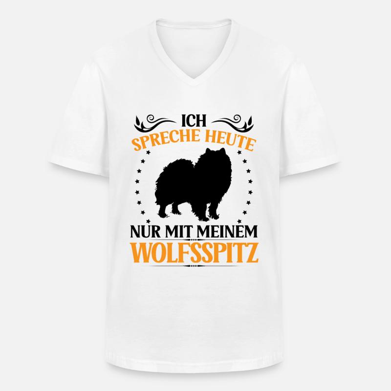 Wolfsspitz Spreche nur mit Keeshond - Männer-T-Shirt mit V-Ausschnitt - Weiß