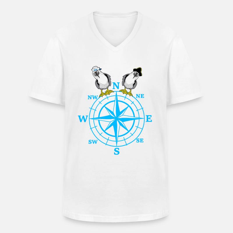 maritim Kompass Möwen Möwe - Männer-T-Shirt mit V-Ausschnitt - Weiß