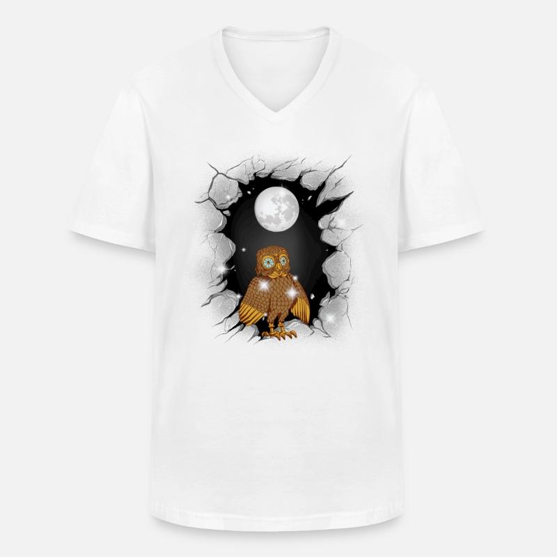 Eule Eulen Mond - Männer-T-Shirt mit V-Ausschnitt - Weiß