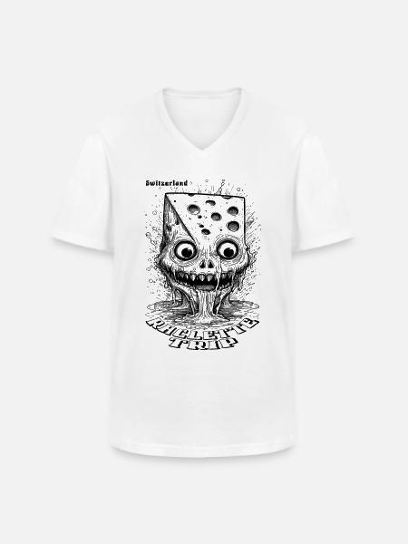 Comic Horror T-Shirt with Melting Cheese - Men's V-Neck T-Shirt - white