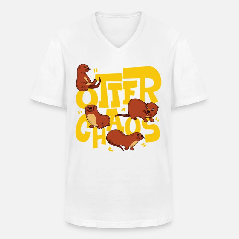 Otter Pun Otter Chaos - Männer-T-Shirt mit V-Ausschnitt - Weiß