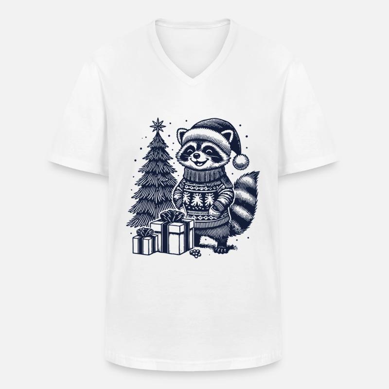 Fröhlicher Waschbär Weihnachten Pullover - Männer-T-Shirt mit V-Ausschnitt - Weiß