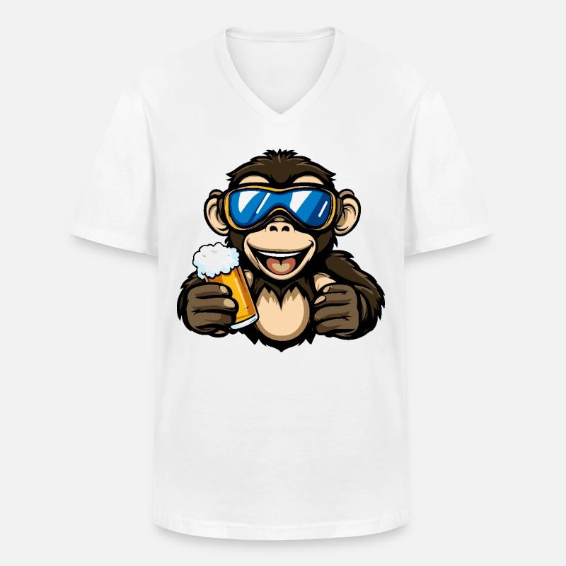 Affe Apres Ski Bier - Männer-T-Shirt mit V-Ausschnitt - Weiß
