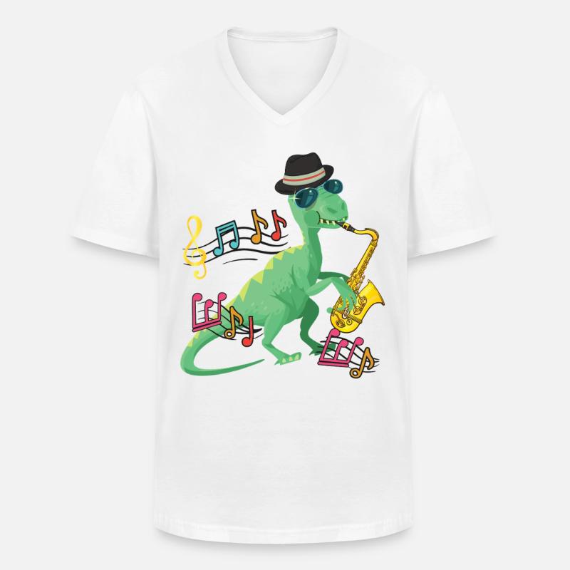 Saxophone T-Rex Jazz - Männer-T-Shirt mit V-Ausschnitt - Weiß