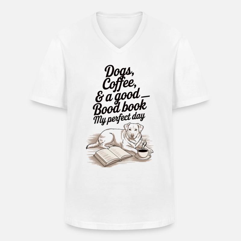 Bücher, Hunde, Kaffee - Männer-T-Shirt mit V-Ausschnitt - Weiß