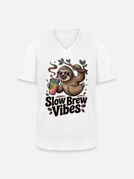 Slow Brew – Sloth Style - Men's V-Neck T-Shirt - white