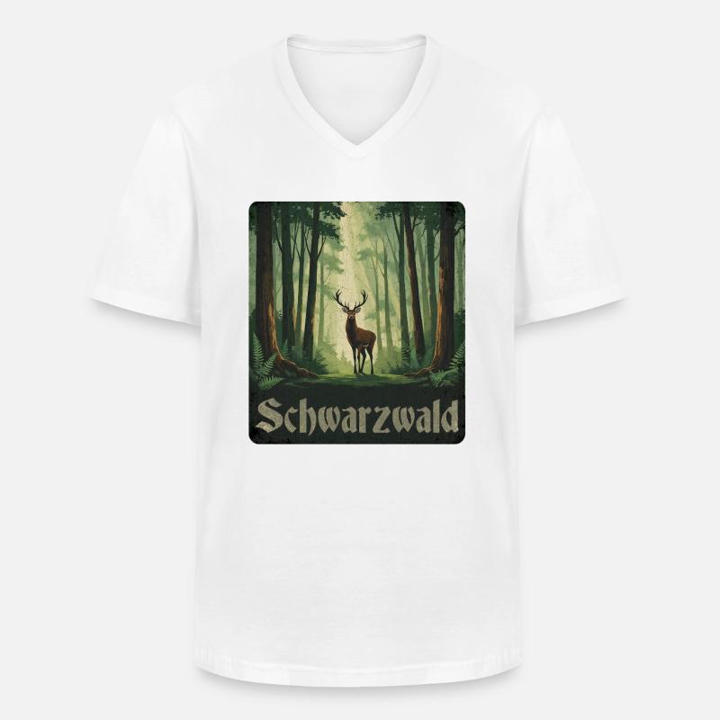 Schwarzwald mit Hirsch - Männer-T-Shirt mit V-Ausschnitt - Weiß