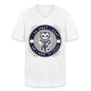 Katzen Fahrrad Design mit Spruch für freie Köpfe - Männer-T-Shirt mit V-Ausschnitt - Weiß - Vorne - AI Model Male 185 light (185cm)