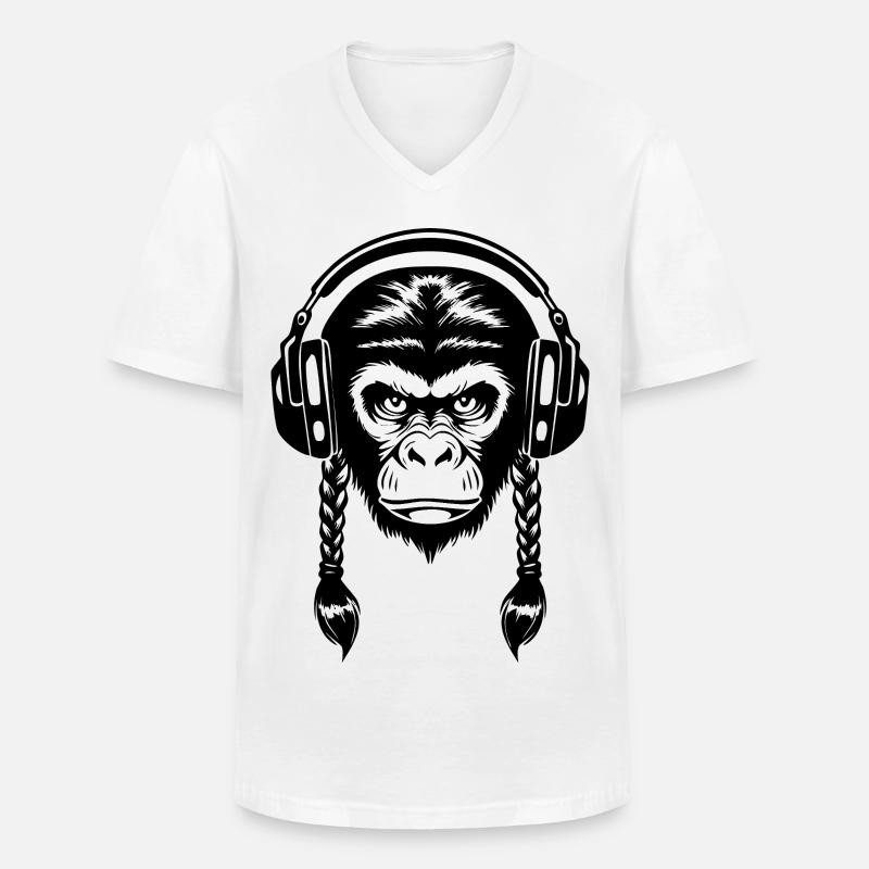 Electro Affenkopf Synth Wave Edition Shirt - Männer-T-Shirt mit V-Ausschnitt - Weiß