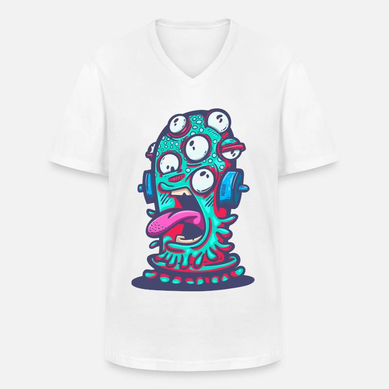 Psychedelisches Monster mit Kopfhörern - Männer-T-Shirt mit V-Ausschnitt - Weiß