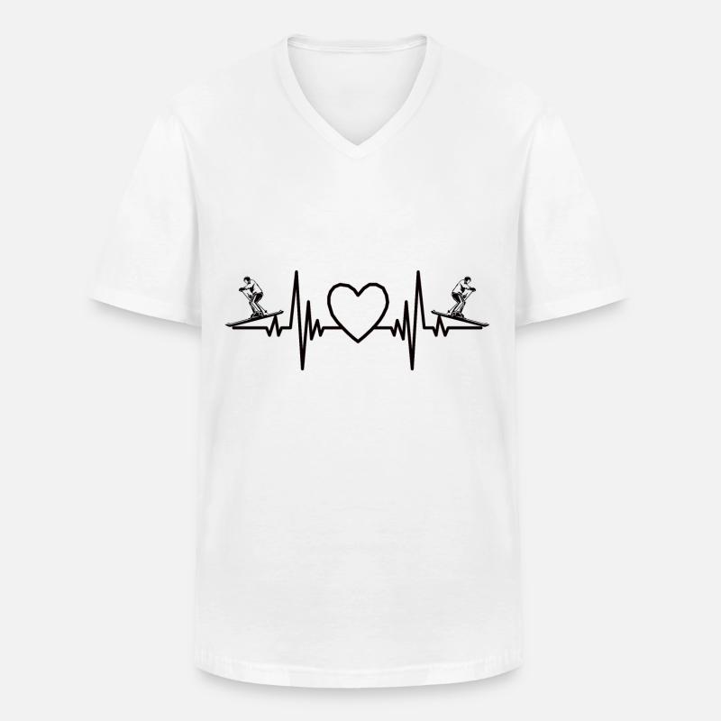 Ski Heartbeat Pulse Skier Sciatori ECG Sci - Maglietta da uomo classica con scollo a V - bianco