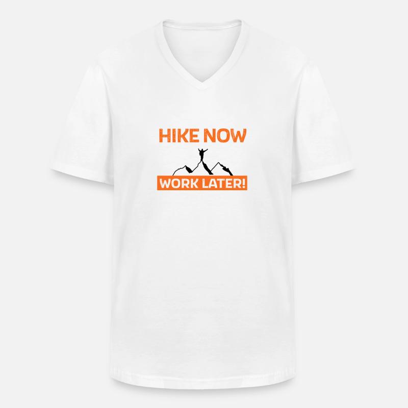 Hike now - work later - Männer-T-Shirt mit V-Ausschnitt - Weiß